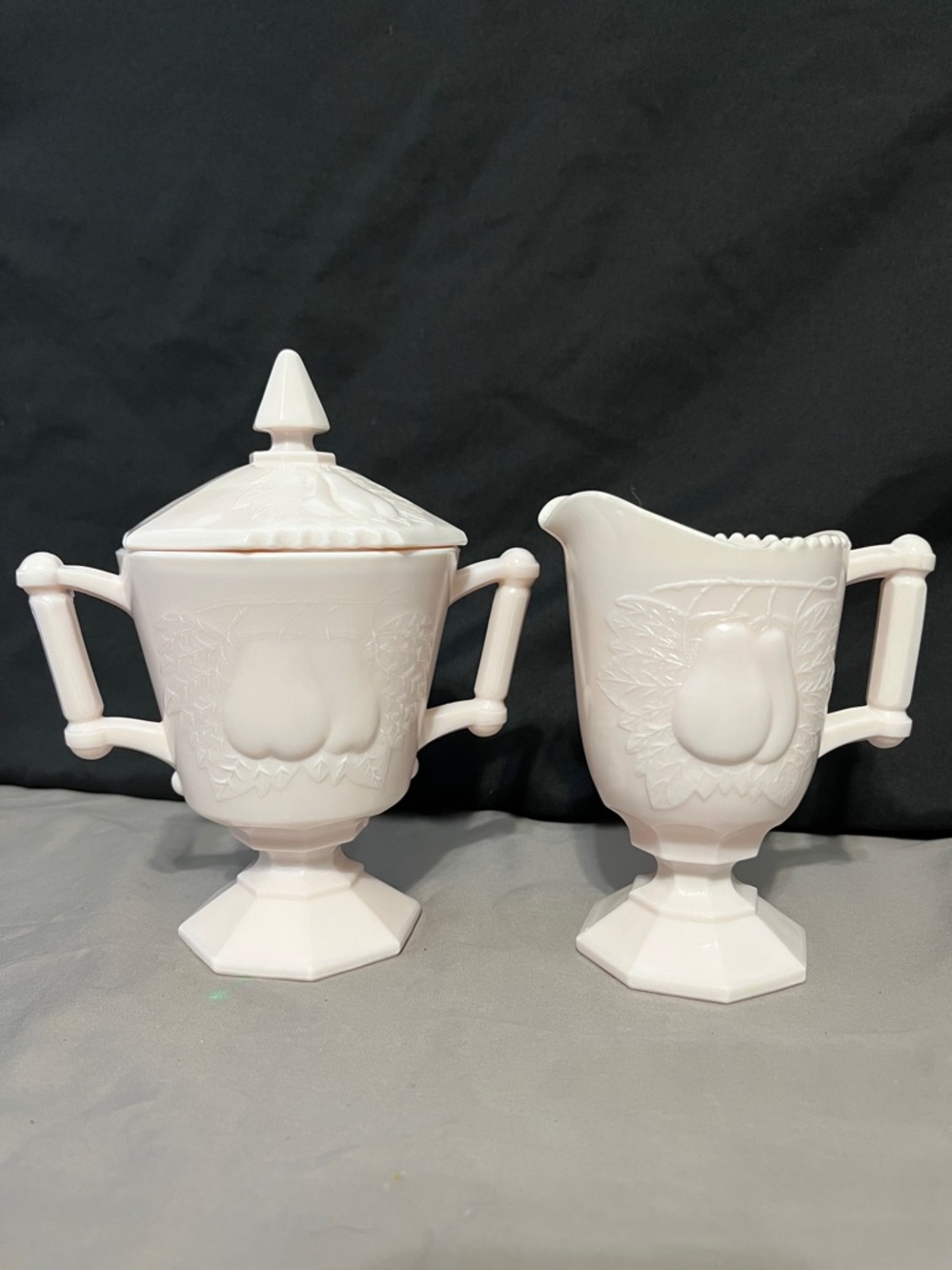 Vintage Jeannette Glass Co. Baltimore Pear pattern creamer and sugar set